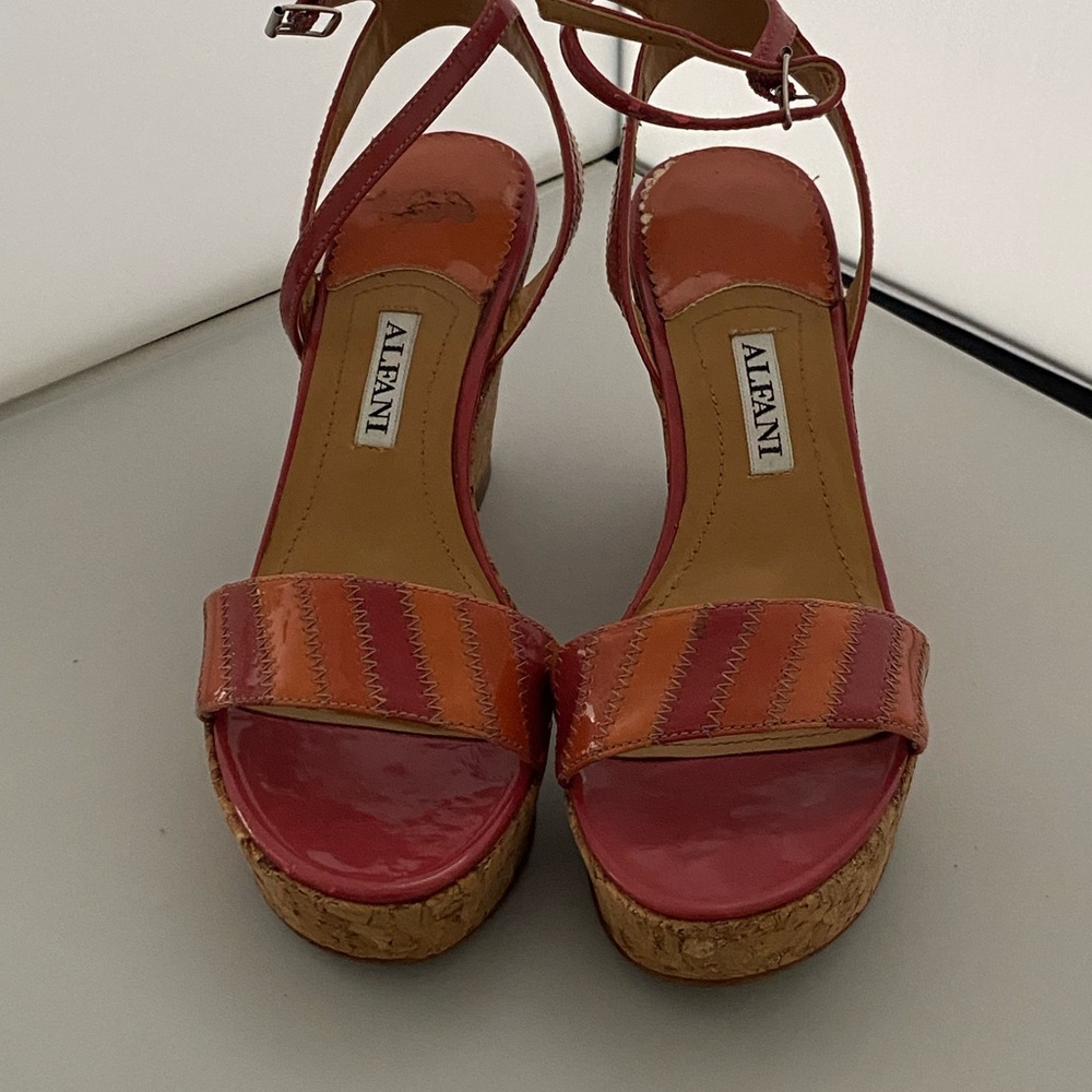 Alfani Raspberry Patent Cork Wedge Sandals, women’s size 7 1/2.